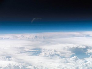 The Earth's atmosphere seen in the thin blue line fading into the darkness of space, as photographed by a crew member aboard the International Space Station. (NASA)