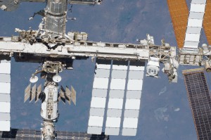 A view of the Alpha Magnetic Spectrometer-02 (AMS-02)  as mounted aboard the exterior of the International Space Station. (NASA)