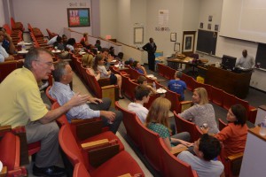 SSEP Kansas City students from Banneker, St. Peter's and Academie Lafayette come together in the Banneker Lecture Hall to view the launch of the selected Mission 6 experiment with student researchers Holden O'Keefe, Nicole Ficklin and Eamon Shaw. The original experiment was lost in the catastrophic failure of Orbital Science Corp.’s Antares rocket shortly after liftoff on October 28. Holden, Nicole and Eamon's experiment will re-launch on SpaceX’s upcoming resupply mission to the space station. (Paula Holmquist)