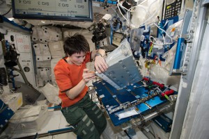 European Space Agency Astronaut Samantha Cristoforetti performs maintenance on a controller panel assembly in the International Space Station’s Tranquility module. Life aboard the space station is one of constant maintenance and working with science investigations. (NASA)