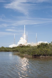 A SpaceX Falcon 9 rocket lifts off from Space Launch Complex 40 at Cape Canaveral Air Force Station carrying the Dragon resupply spacecraft on the sixth commercial resupply services mission to the International Space Station. Liftoff was at 4:10 p.m. EDT on April 14. (NASA/Tony Gray)