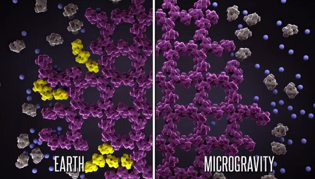 In microgravity, crystals grow more slowly, but the molecules have time to more perfectly align on the surface of the crystal which returns much better research data. Credits: NASA