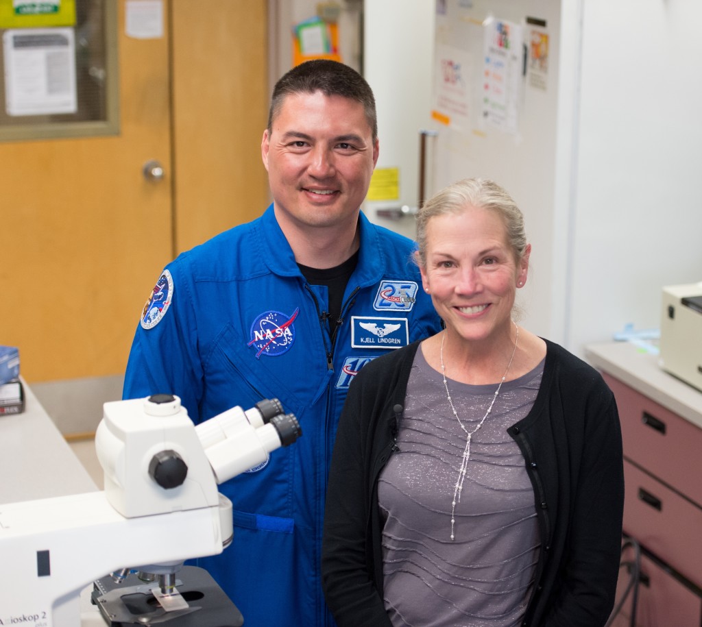 NASA astronaut Kjell Lindgren, M.D., and Twins Study Principal Investigator Susan Bailey, Ph.D., collaborate on telomere research. Both participated in a National DNA Day Reddit AMA on April 25. Credits: Colorado State University/NASA