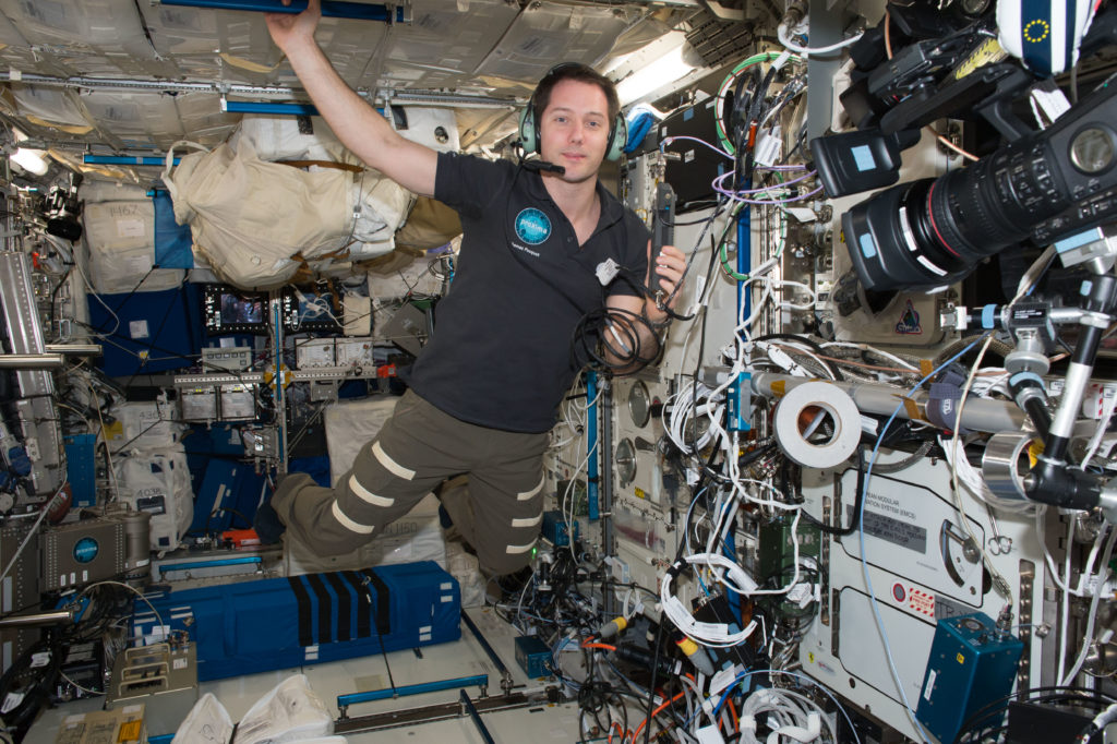 European Space Agency (ESA) astronaut Thomas Pesquet takes a call with students on the ISS Ham Radio aboard the International Space Station. Credits: NASA 