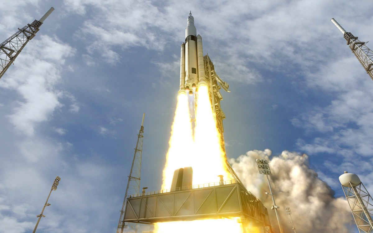 Artist concept of the launch of a Block 1 SLS