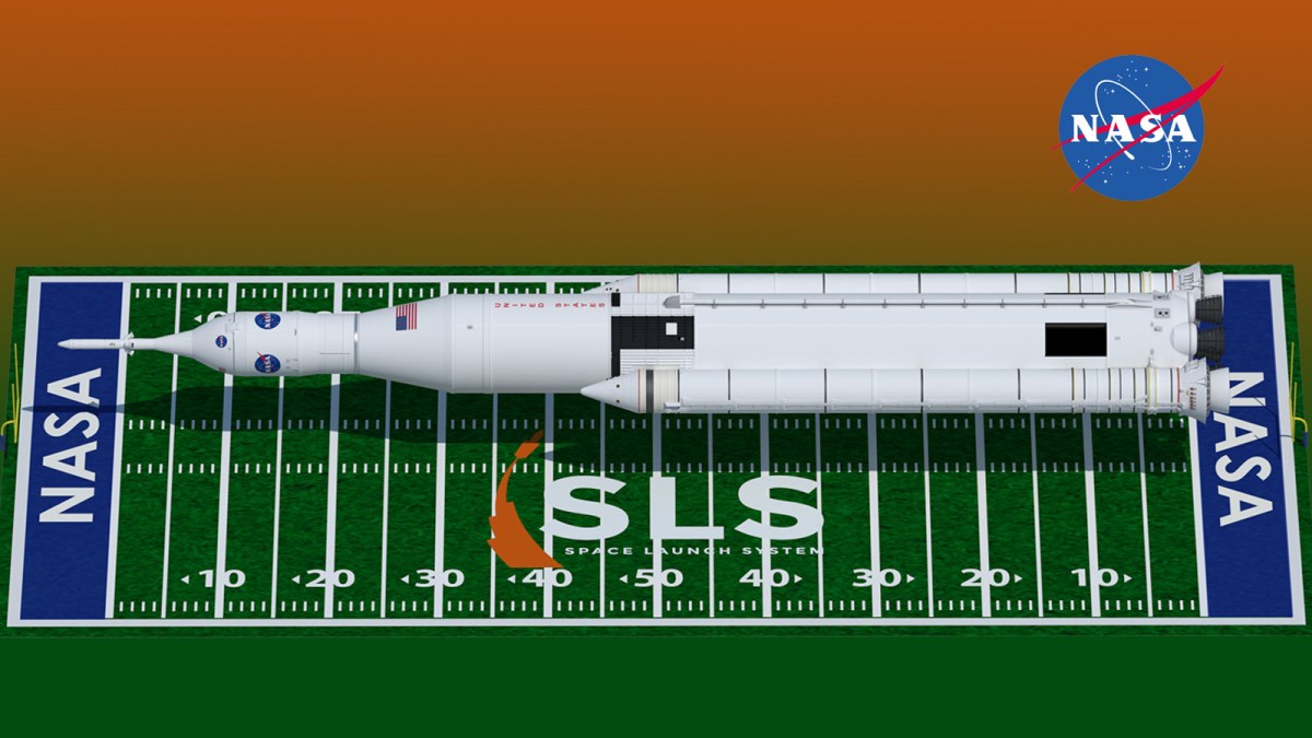 A graphic showing that SLS would stretch almost from one end of a football field to the other