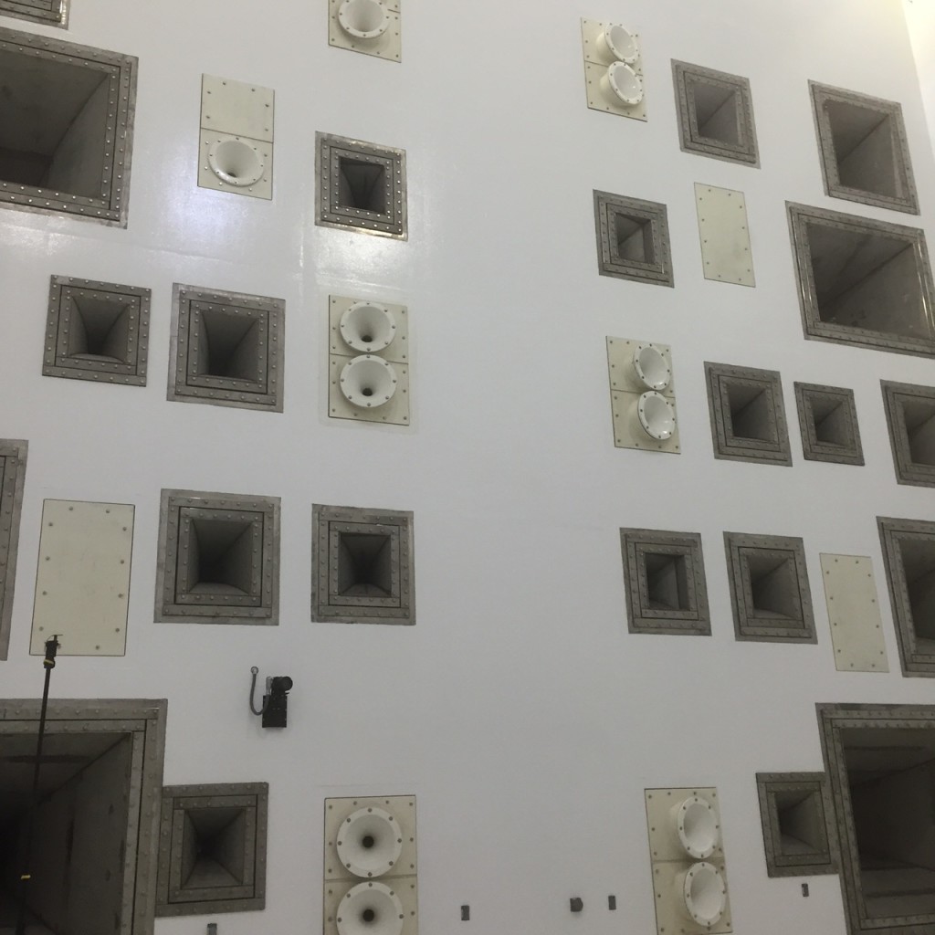 Speakers in the acoustic testing chamber at Plum Brook