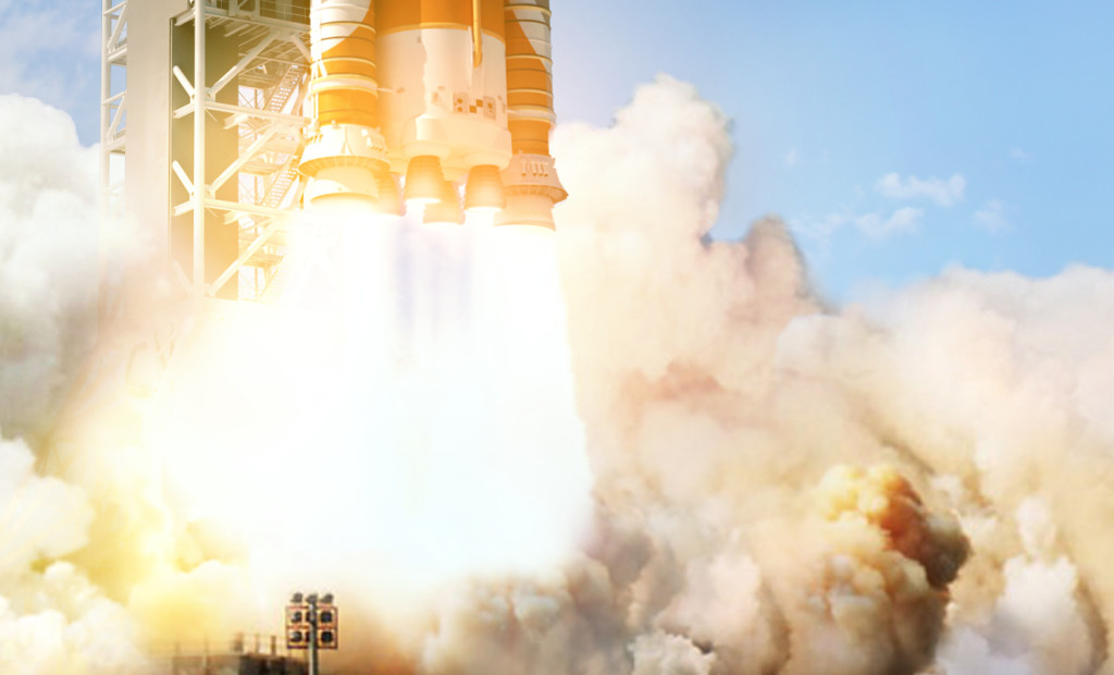 Close-up of aft end of SLS during launch