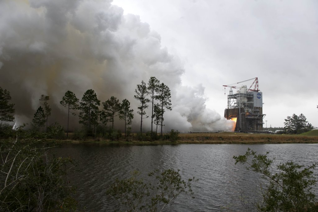 View of the test stand during the test of engine 2059 at Stennis Space Center on March 10.