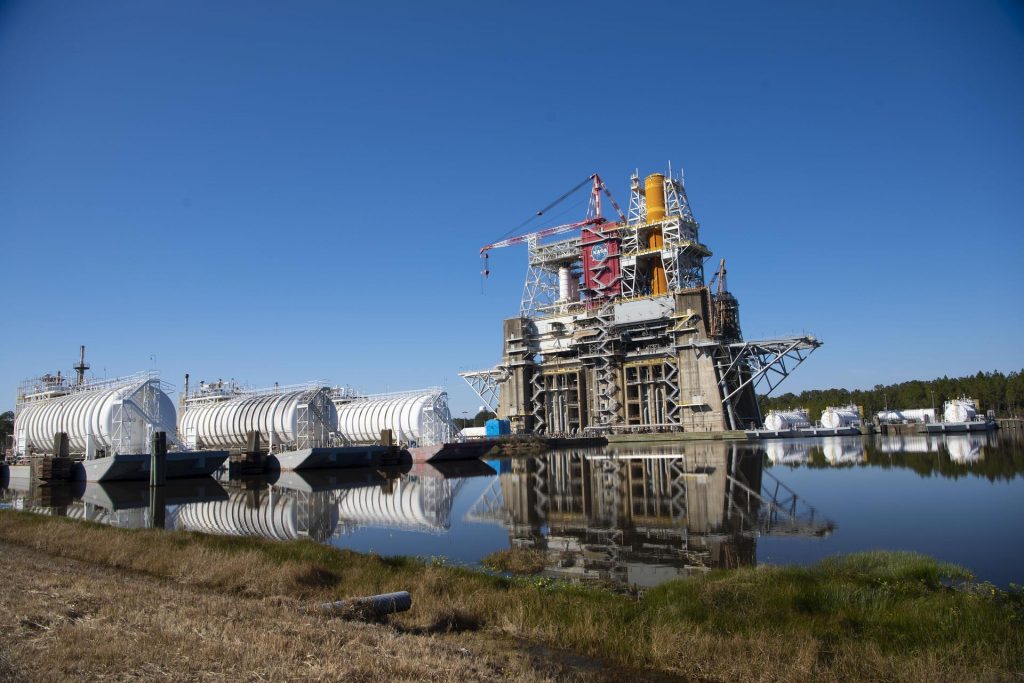 Propellant barges docked near the B-2 Test Stand 