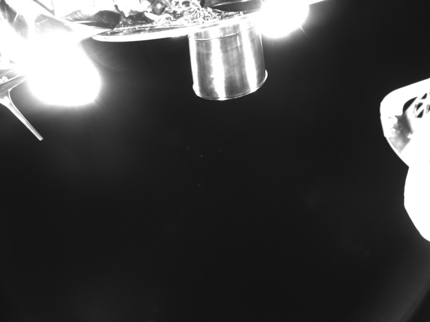 This image from the short focal length camera, shows a can-like structure which is Blue Ghost’s main engine. The bright objects to the engine’s right and to the left are the lander’s foot pads. The pointed object at the top left is another NASA payload, the Lunar Instrumentation for Subsurface Thermal Exploration with Rapidity (LISTER) instrument, led by Honeybee Robotics, a Blue Origin company, headquartered in Longmont, Colorado. LISTER is designed to measure the heat flow from the interior of the Moon.