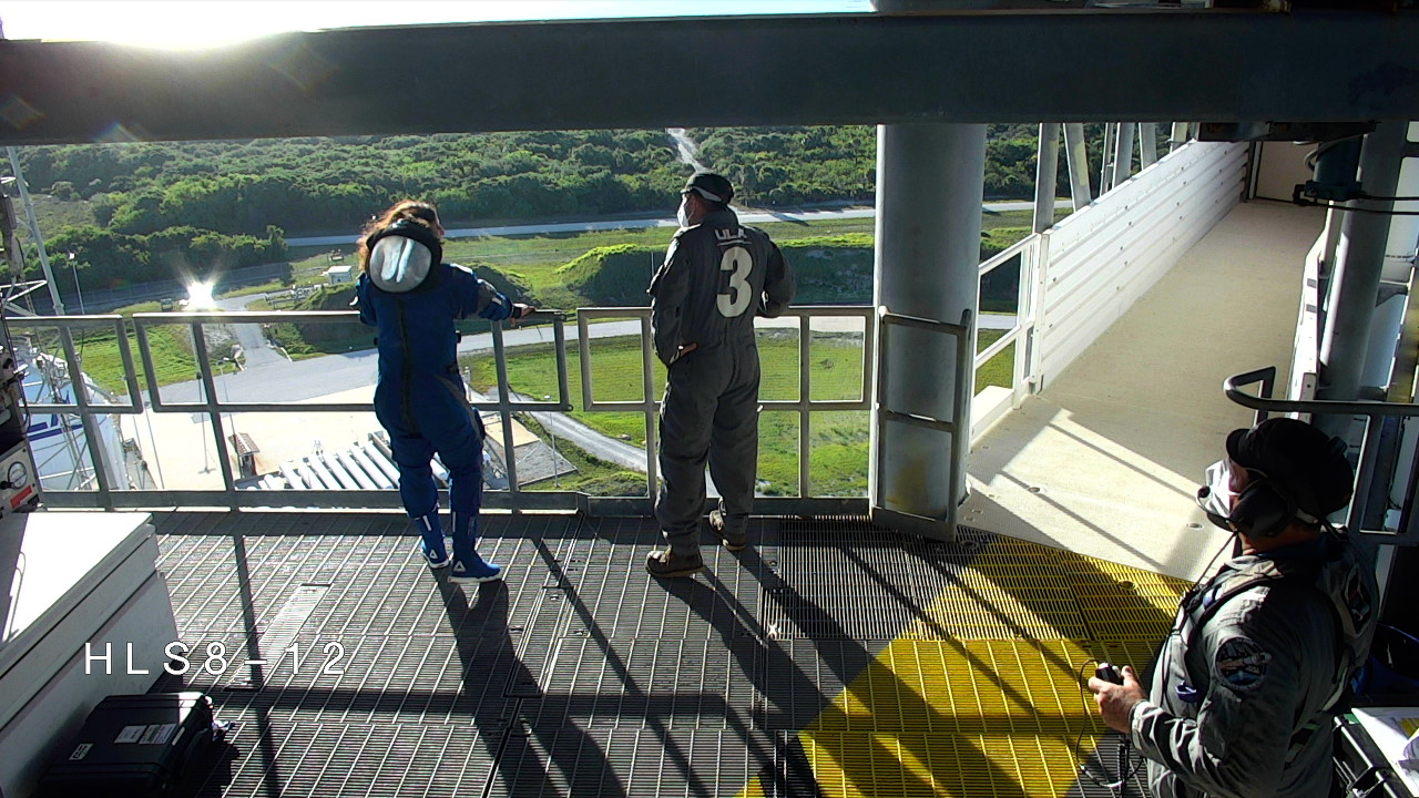 Image of NASA’s Boeing Crew Flight Test astronauts Suni Williams and Butch Wilmore stand near the crew access arm at Space Launch Complex-41 at nearby Cape Canaveral Space Force Station on Wednesday, June 5, 2024.