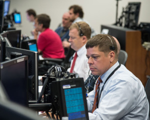 Commerical Crew Program astronauts Bob Behnken and Eric Boe perfoming and on-console simulation of Boeing's CST-100 Starliner at Johnson Space Center (JSC)