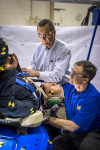 Engineers working with Boeing's CST-100 Starliner test the spacecraft's seat design in Mesa, Arizona, focusing on how the spacecraft seats would protect an astronaut's head, neck and spine during the 240-mile descent from the International Space Station. The company incorporated test dummies for a detailed analysis of impacts on a crew returning to earth. The human-sized dummies were equipped with sensitive instrumentation and secured in the seats for 30 drop tests at varying heights, angles, velocities and seat orientations in order to mimic actual landing conditions. High-speed cameras captured the footage for further analysis. The Starliner spacecraft is being developed in partnership with NASA's Commercial Crew Program.