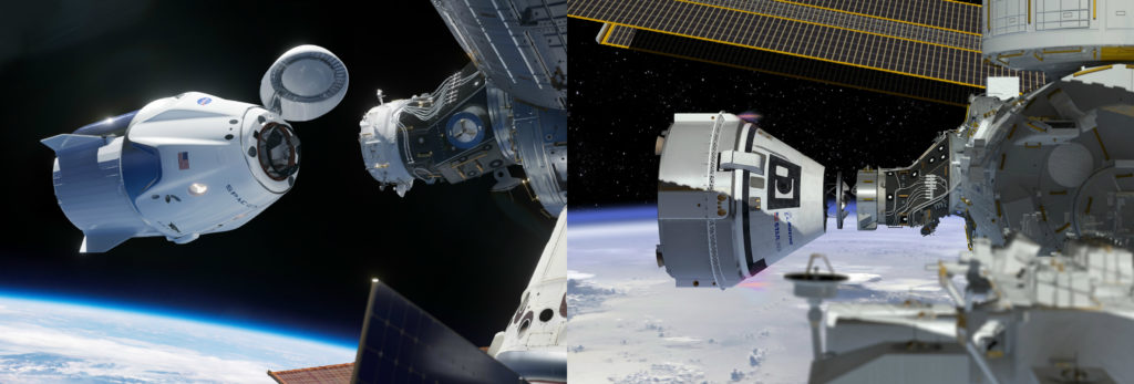 SpaceX's Crew Dragon and Boeing's Starliner will transport astronauts to the International Space Station.