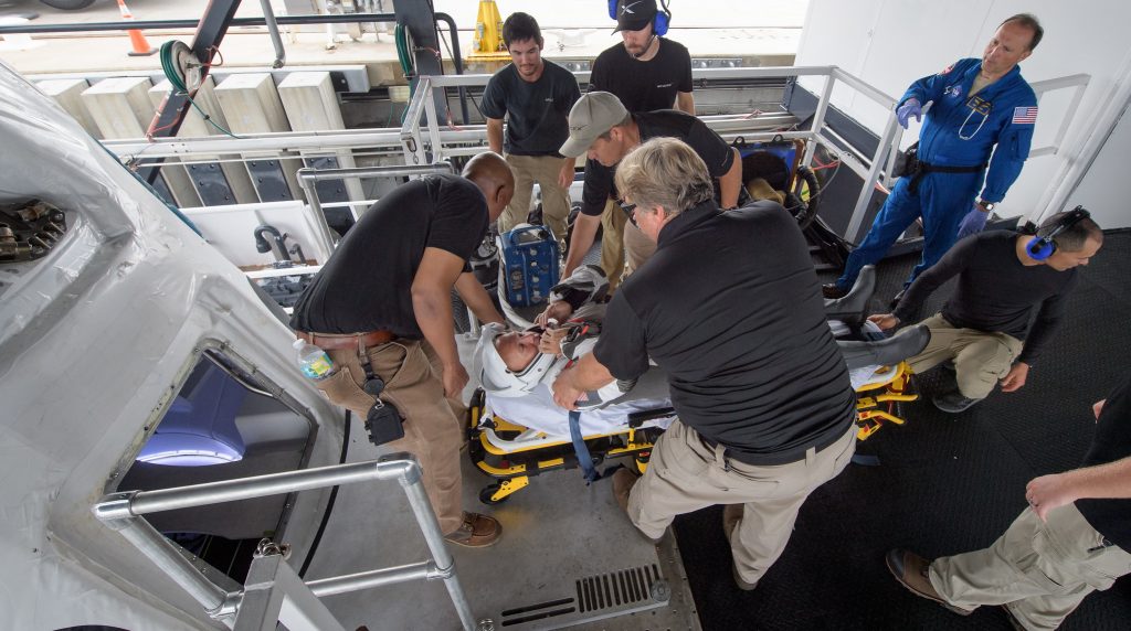 Teams from NASA and SpaceX, rehearse crew extraction in Port Canaveral