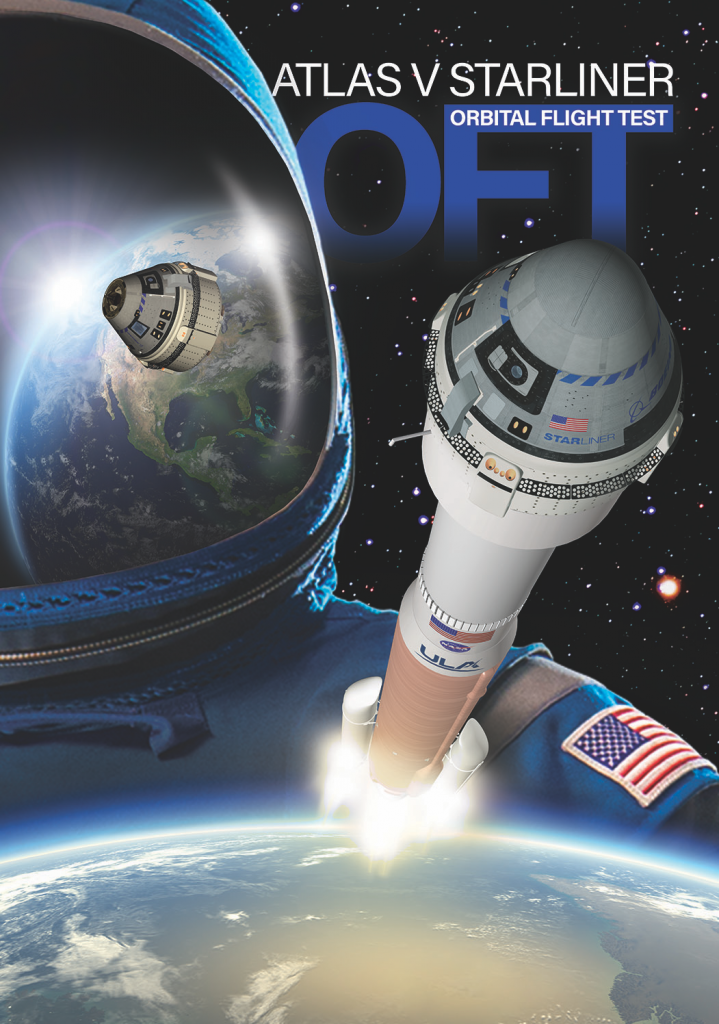 Artist illustration of launch of the United Launch Alliance Atlas V rocket with the Boeing CST-100 Starliner atop for its Orbital Flight Test.