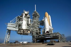 In this photo taken March 3, 2010, space shuttle Discovery has just arrived at Launch Complex 39A for the STS-131 mission.