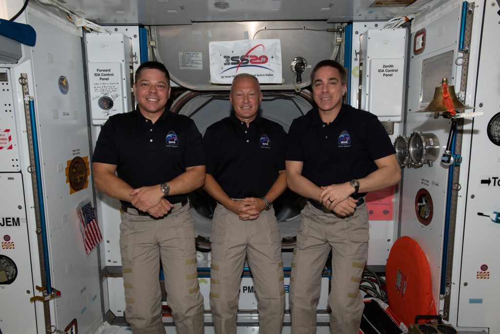 NASA astronauts (from left) Bob Behnken, Doug Hurley and Chris Cassidy are the U.S. members of the Expedition 63 crew aboard the International Space Station.