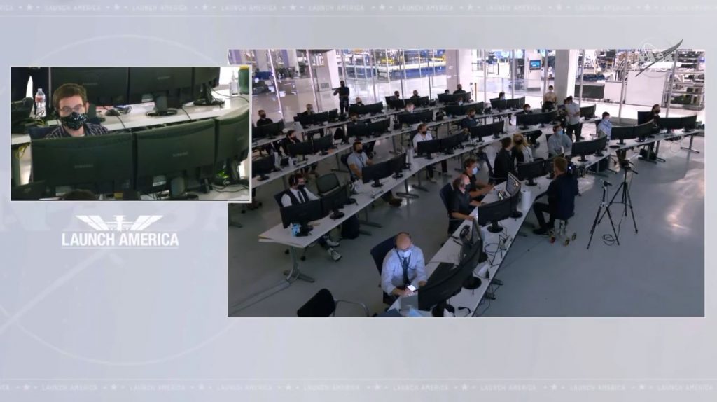 A view inside SpaceX Mission Control in Hawthorne, California.