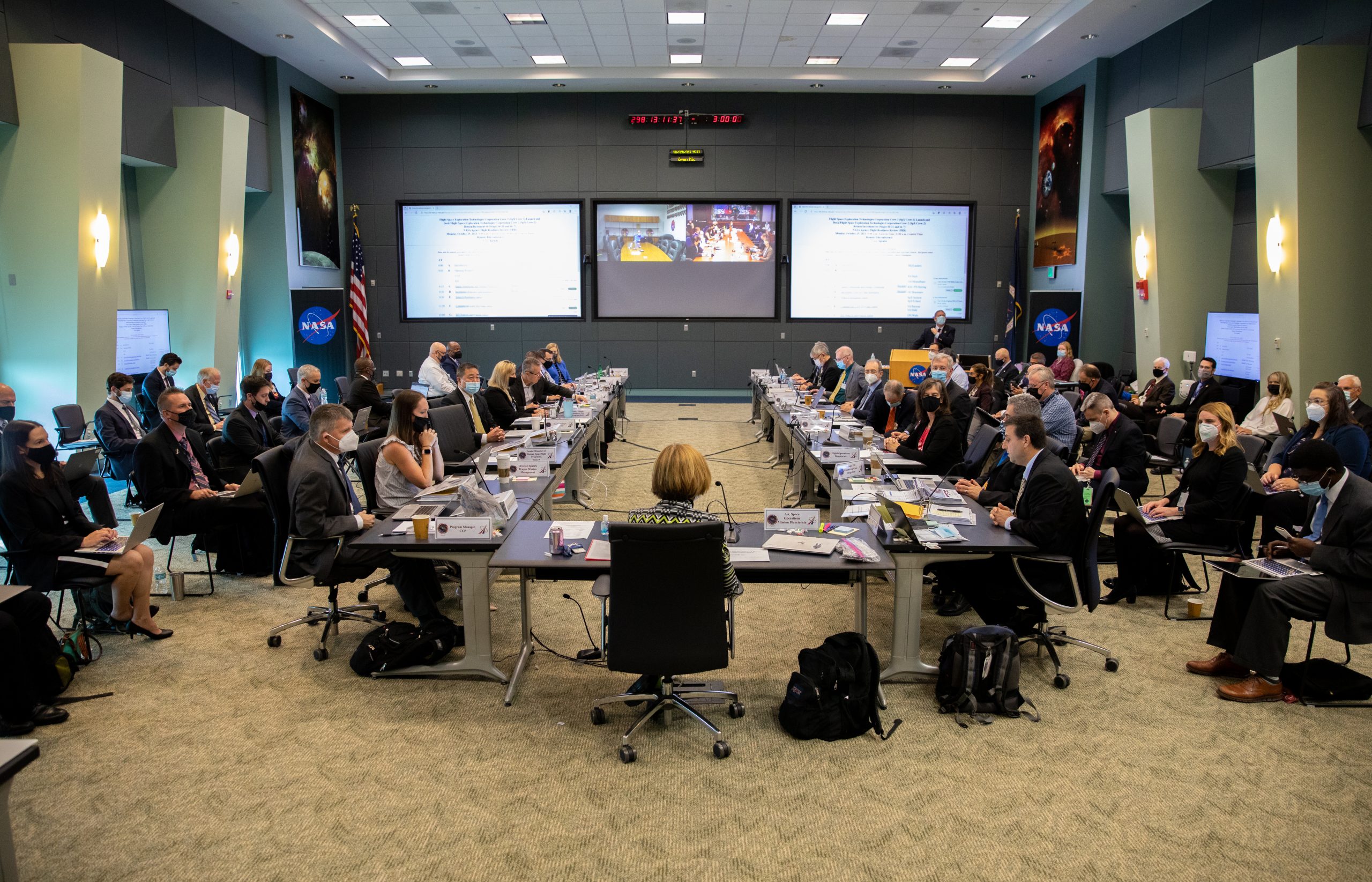 NASA and SpaceX managers participate in a Flight Readiness Review for the agency's SpaceX Crew-3 mission at Kennedy Space Center in Florida on Oct. 25, 2021.