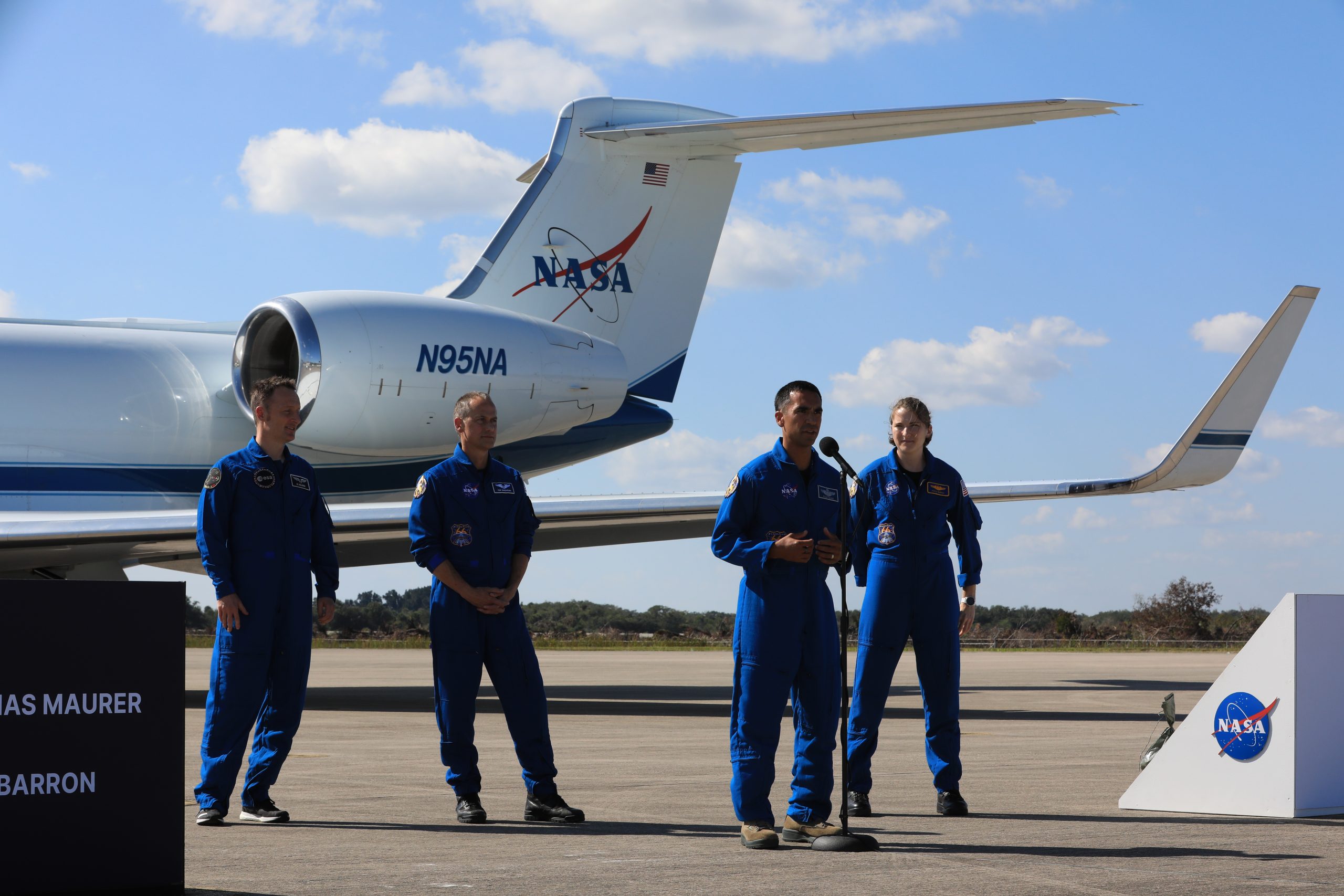 The astronauts for NASA's SpaceX Crew-3 mission arrive at the agency's Kennedy Space Center in Florida on Oct. 26, 2021.