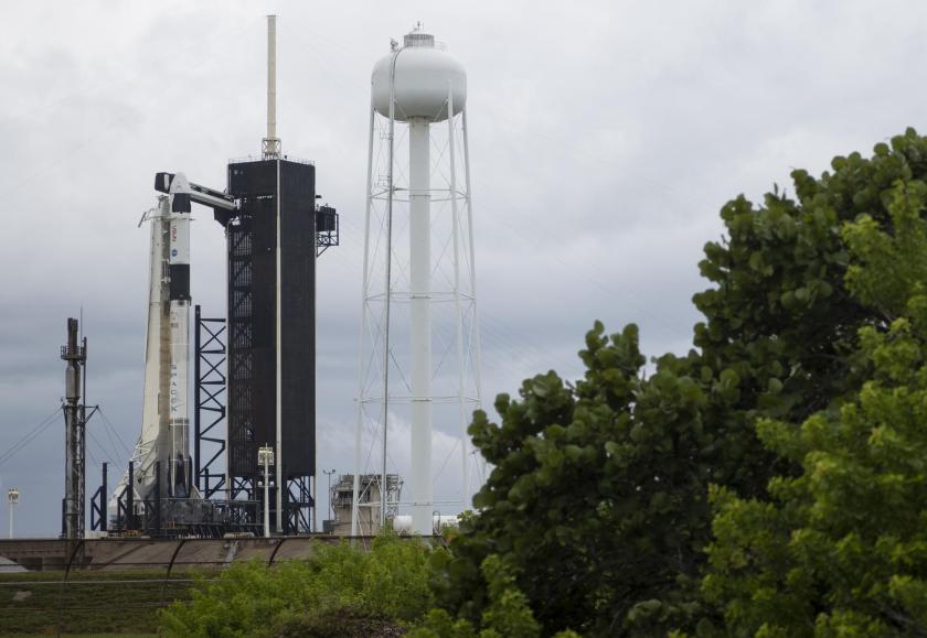 SpaceX's Falcon 9 rocket and Crew Dragon spacecraft is seen at Kennedy Space Center's Launch Complex 39A on Oct. 30, 2021.