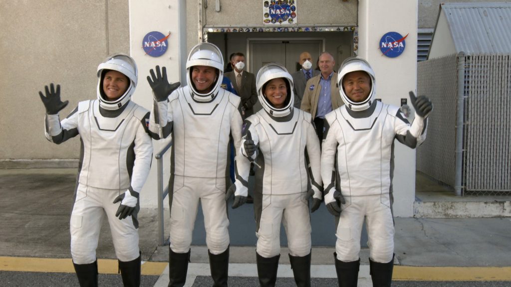 NASA's SpaceX Crew-5 crew members wave to family and friends