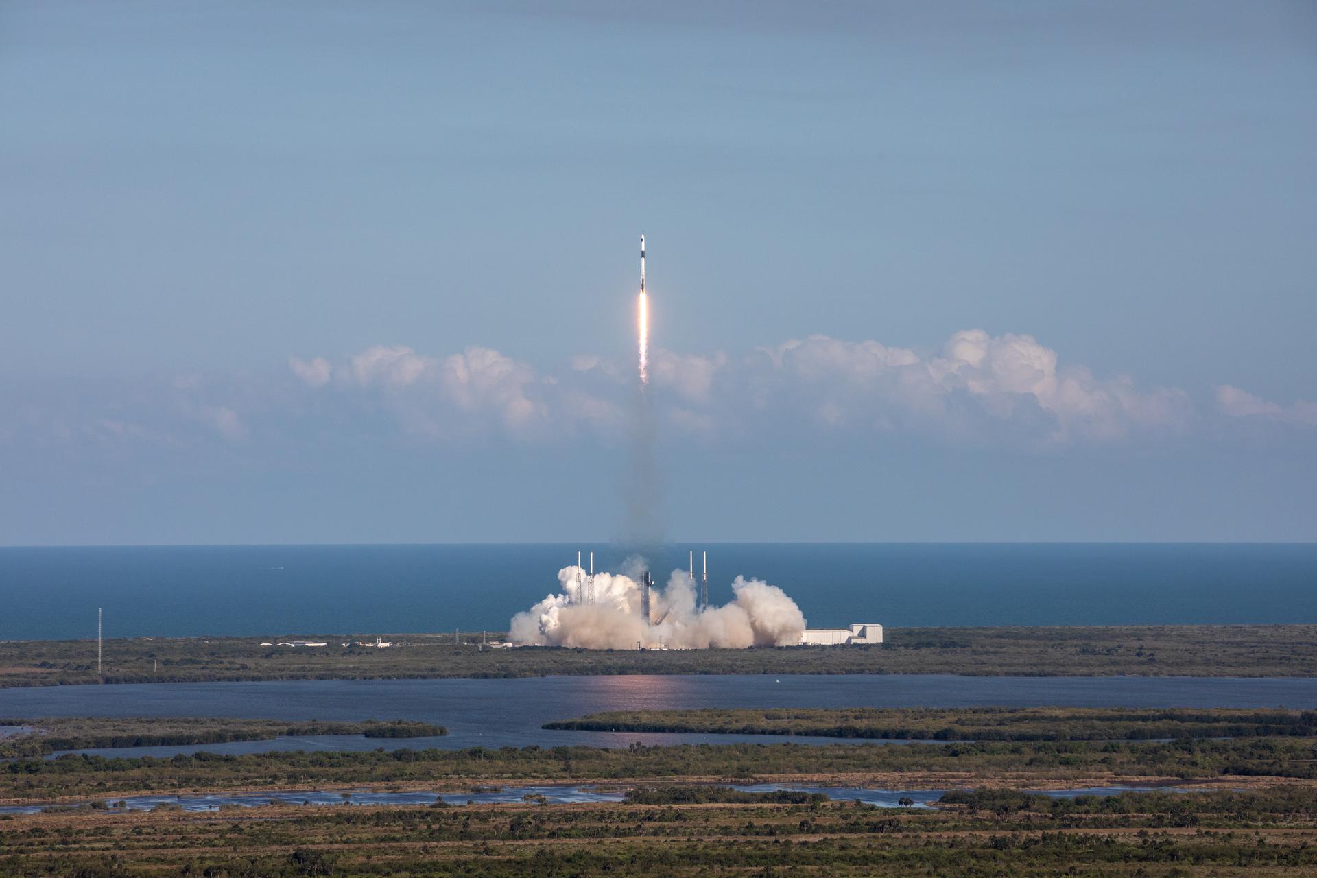 Image of Falcon 9 rocket lifting off from NASA's Kennedy Space Center in Florida to carry supplies to the International Space Station