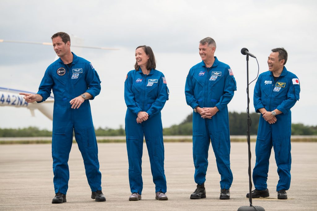 Crew-2 astronauts arrive at Kennedy Space Center's Launch and Landing Facility on April 16, 2021.