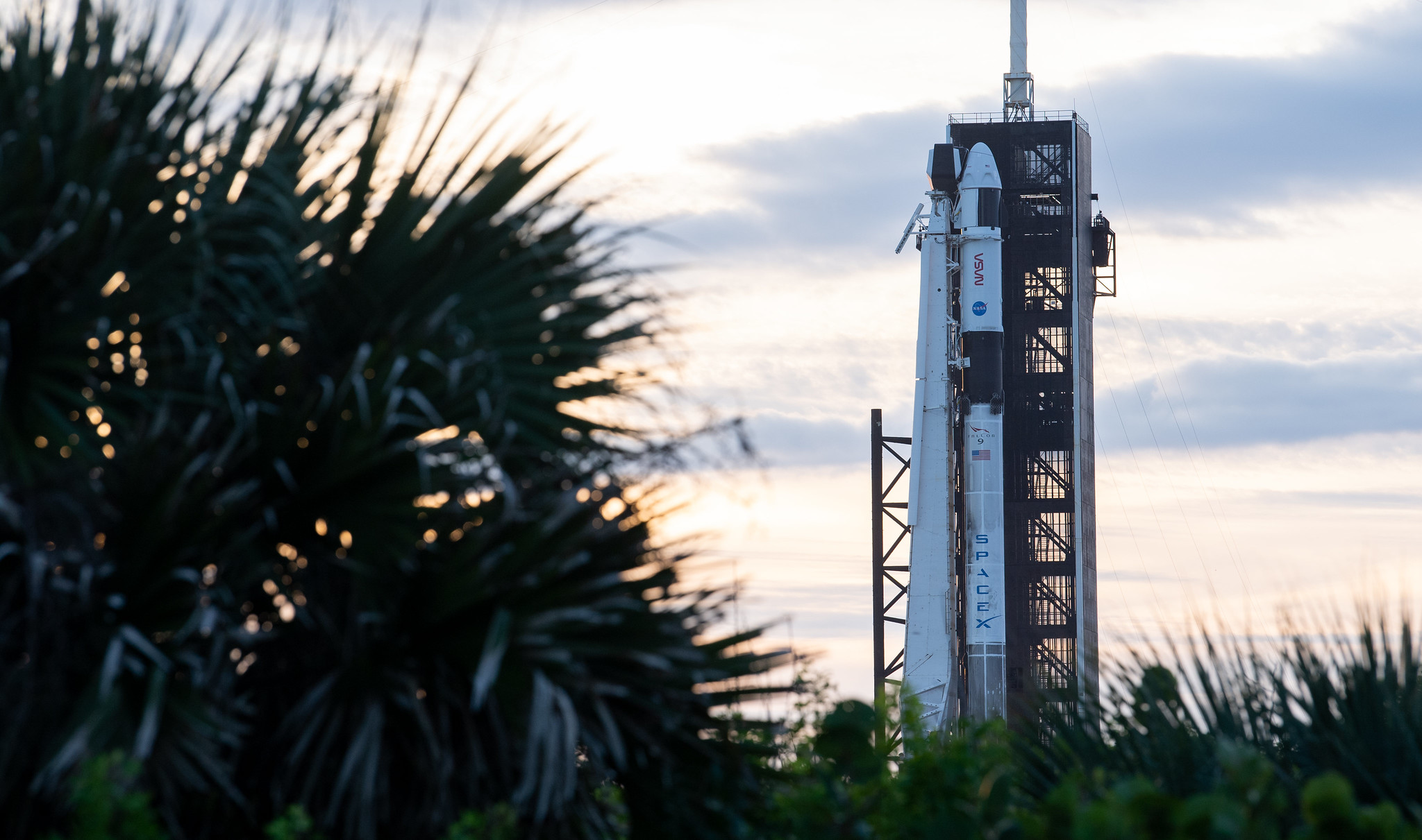 SpaceX's Falcon 9 rocket and Crew Dragon spacecraft stand at Kennedy's Launch Complex 39A on Nov. 1, 2021.