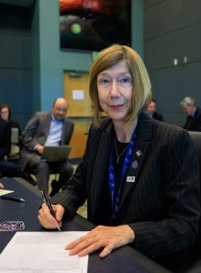 Kathy Lueders, associate administrator, Space Operations Mission Directorate, NASA Headquarters, participates in a Flight Readiness Review for the agency’s SpaceX Crew-4 mission at the agency’s Kennedy Space Center in Florida on April 15, 2022. International partners also participated. NASA and SpaceX mission managers held the review to confirm the SpaceX Falcon 9 rocket and Crew Dragon spacecraft are ready for launch. Crew-4 is scheduled to launch to the International Space Station from Kennedy’s Launch Complex 39A on April 23, 2022, as part of NASA’s Commercial Crew Program. Liftoff of the Falcon 9 rocket and Crew Dragon spacecraft is targeted for 5:26 a.m. EDT. 