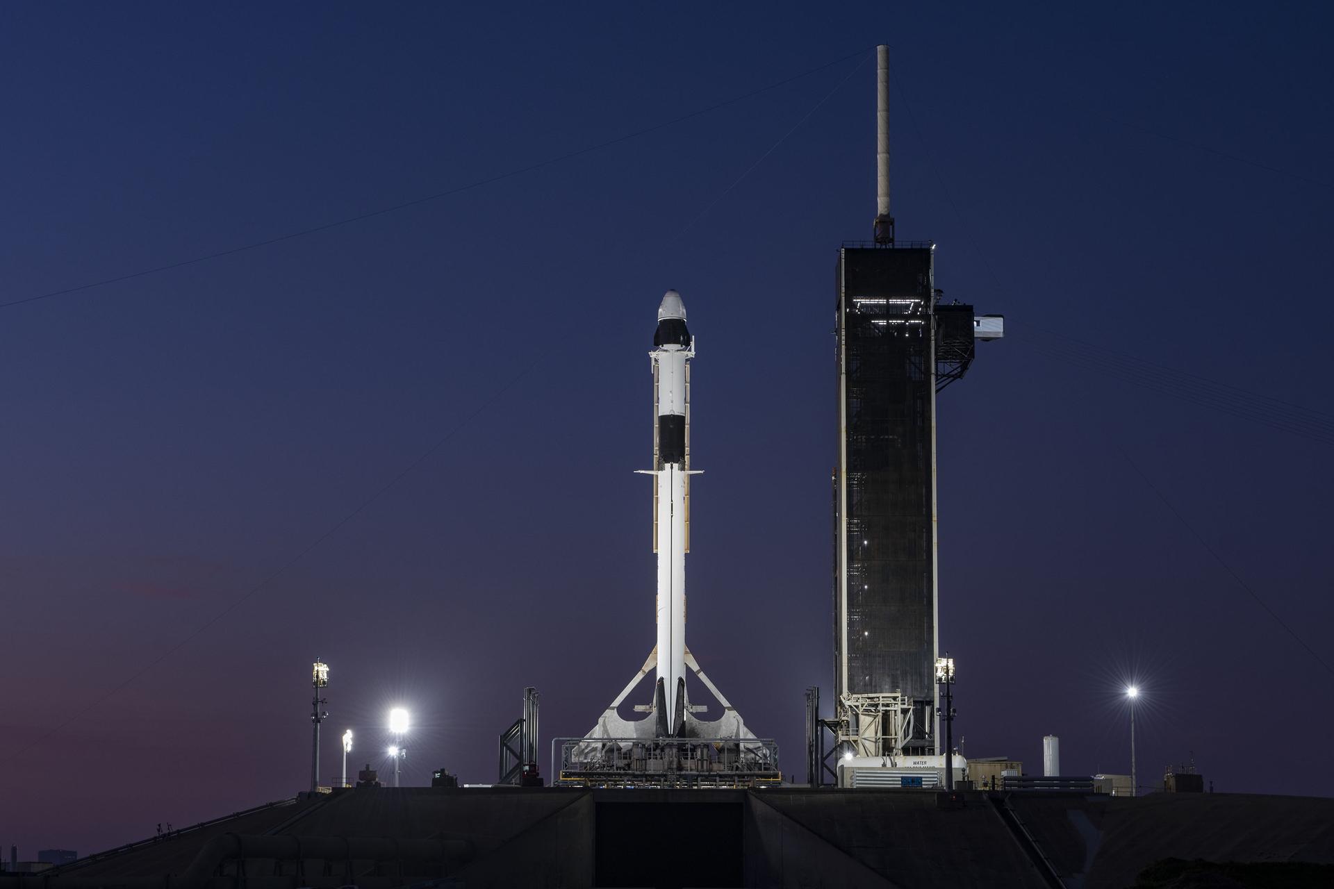 SpaceX's Falcon 9 rocket and Dragon spacecraft at Launch Complex 39A at Kennedy Space Center