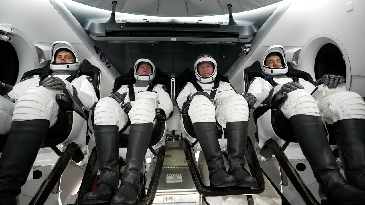 NASA's SpaceX Crew-6 flight crew inside Dragon Endeavour spacecraft