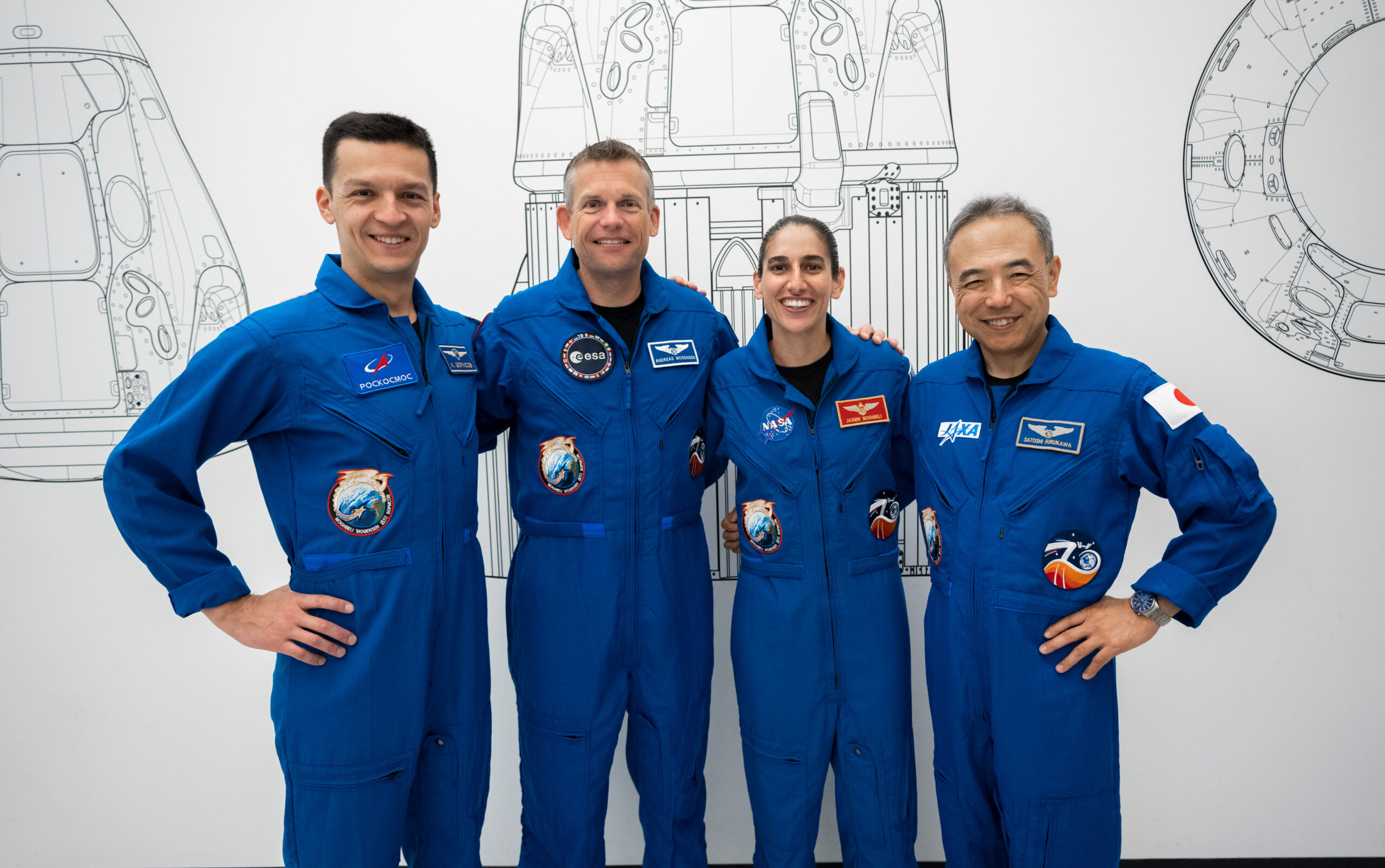 NASA's SpaceX Crew-7 crew in training at SpaceX in Hawthorne, California, before their mission to the International Space Station.