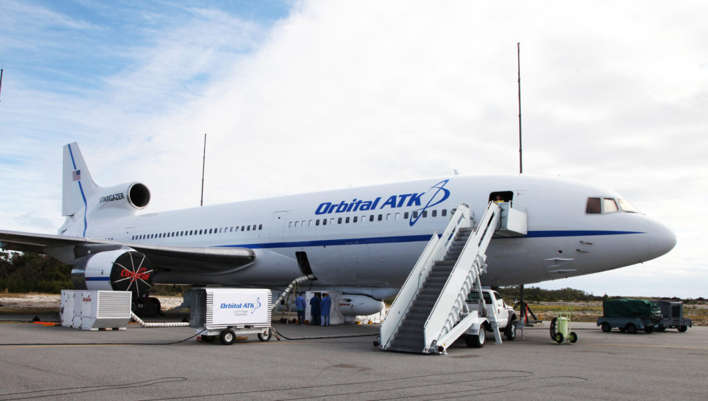 At Cape Canaveral Air Force Station's Skid Strip the Orbital ATK L-1011 Stargazer aircraft is being prepared to launch NASA's Cyclone Global Navigation Satellite System, or CYGNSS, spacecraft. The eight micro satellites are aboard an Orbital ATK Pegasus XL rocket strapped to the underside of the Stargazer. CYGNSS is scheduled for its airborne launch aboard the Pegasus XL rocket from the Skid Strip on Dec. 12. CYGNSS will make frequent and accurate measurements of ocean surface winds throughout the life cycle of tropical storms and hurricanes. The data that CYGNSS provides will enable scientists to probe key air-sea interaction processes that take place near the core of storms, which are rapidly changing and play a critical role in the beginning and intensification of hurricanes.