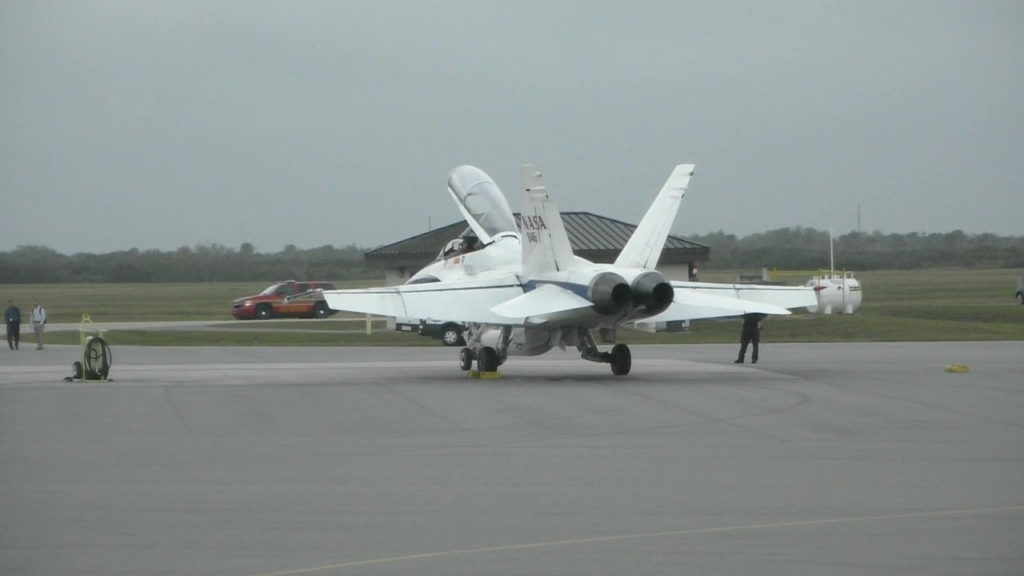 F-18 chase plane awaiting clearance to taxi