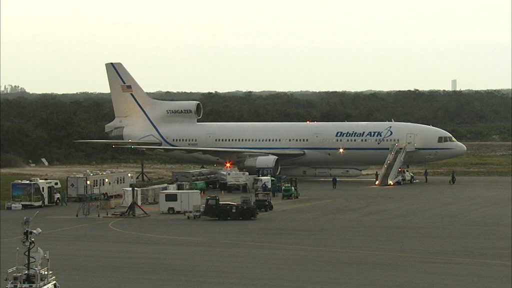 The Orbital ATK Stargazer aircraft prepares for takeoff. 