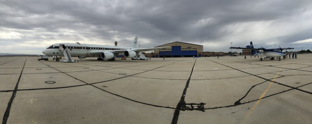 NASA's DC-8 flying laboratory (left) and one of NOAA's Twin Otters (right) overfly fires and smoke during the FIREX-AQ campaign. They are being hosted by the Idaho National Guard's 124th Fighter Wing in Boise, Idaho.