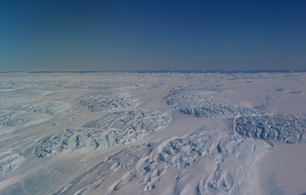 The tongue of Antarctica’s Dibble Glacier, as seen from the first flight of IceBridge’s final polar campaign. (Credit: John Sonntag/NASA)