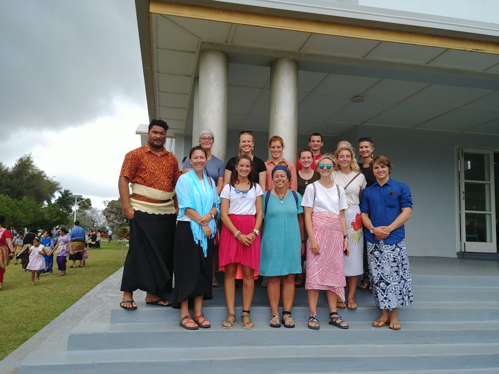 The SEA class of 288, Chief Scientist Kerry Whittaker, Chief Anthropologist Emily Hite, and Tongan observer Pen Vailea attend the Free Wesleyan church in Nuku’alofa, Tonga. Credit: SEA