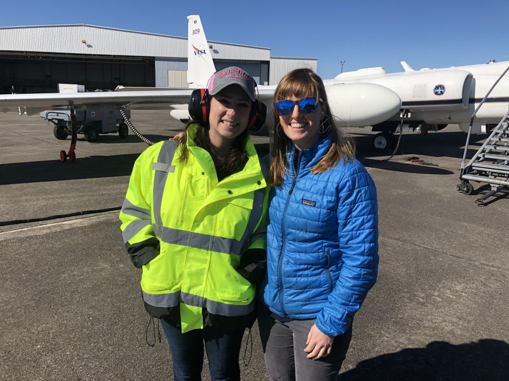 Deputy Project Managers Fran Becker and Katie Stern awaiting the ER-2 science flight. Cross winds were mild and the ER-2 was able to take off. Credit: NASA