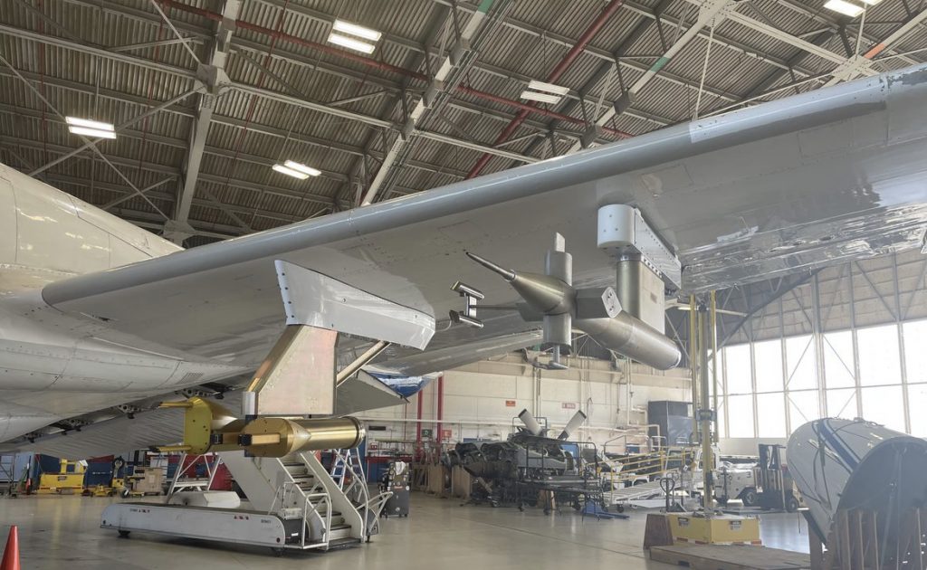 Probes hanging off the wing of the P3.