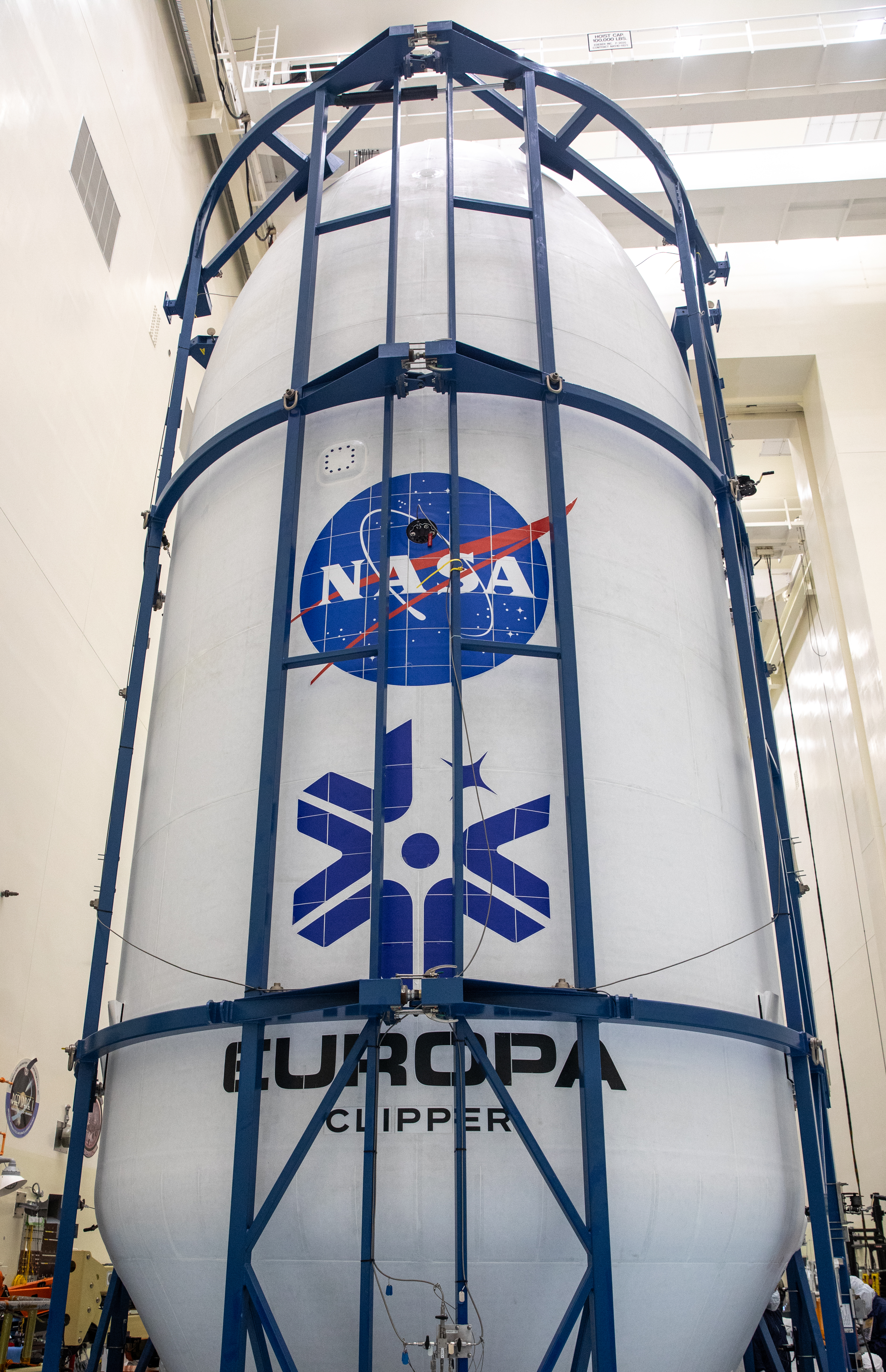 Technicians encapsulated NASA’s Europa Clipper spacecraft inside payload fairings on Wednesday, Oct. 2, 2024, in the Payload Hazardous Servicing Facility at NASA’s Kennedy Space Center in Florida. 