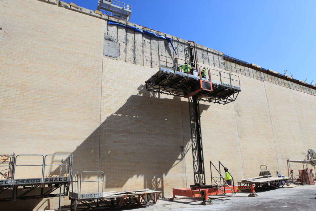 Work continues on the flame trench at Launch Pad 39B at Kennedy Space Center in Florida.