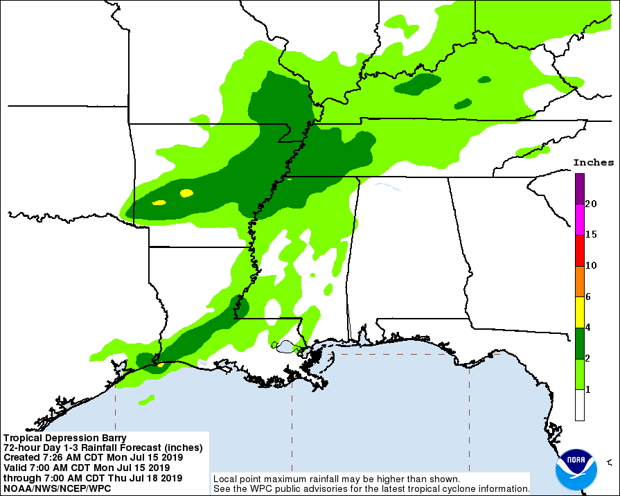 NOAA image of rainfall from Barry