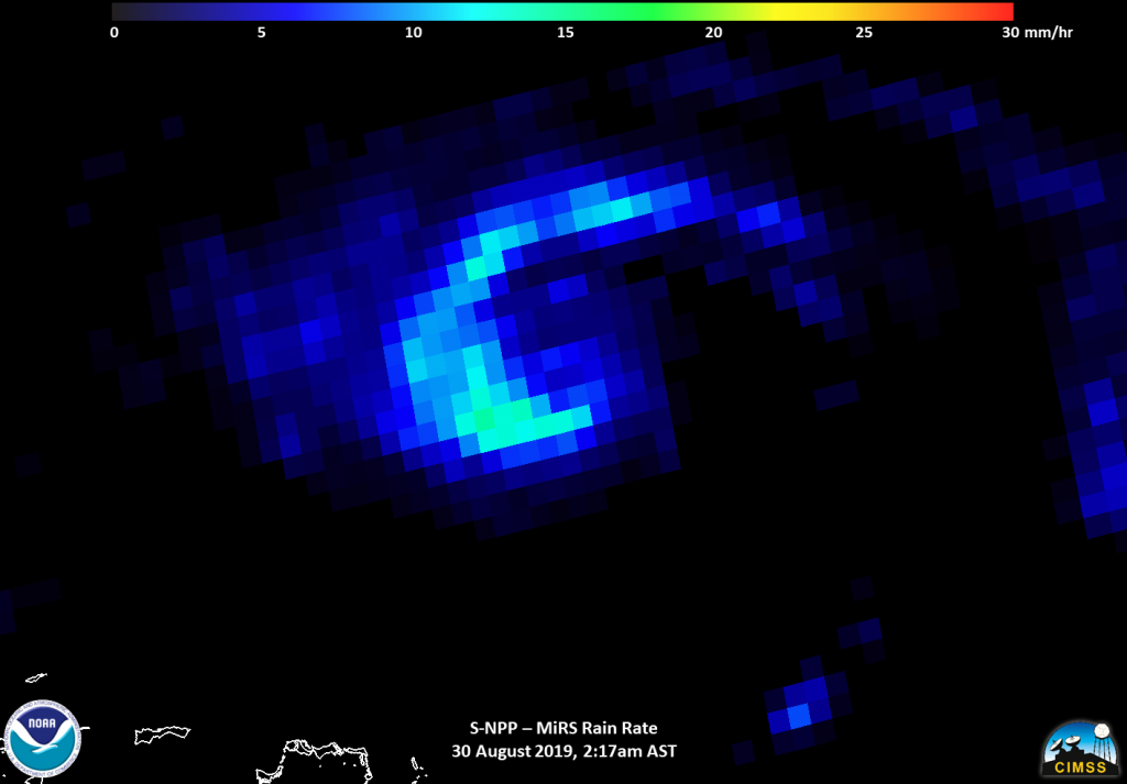 Suomi NPP MISR instrument showing rainfall in Dorian