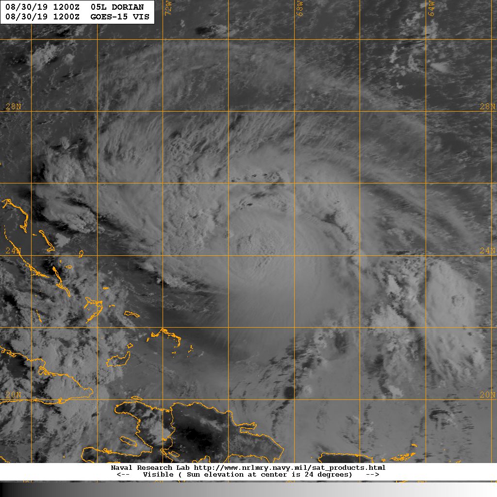 NOAA's GOES-15 visible image of Dorian at 8:00am EDT.