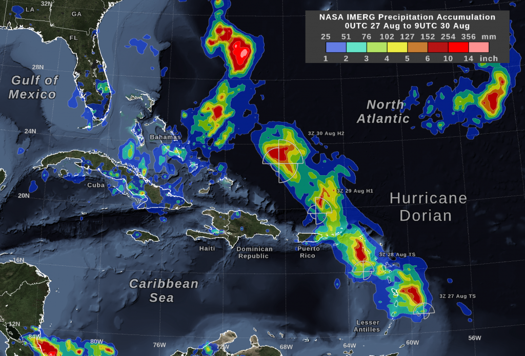 IMERG estimates Hurricane Dorian's rain