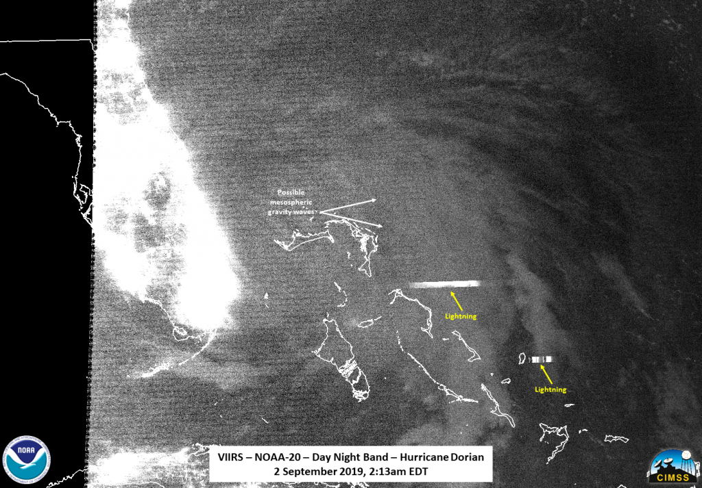 NOAA-20 day night band image of Dorian